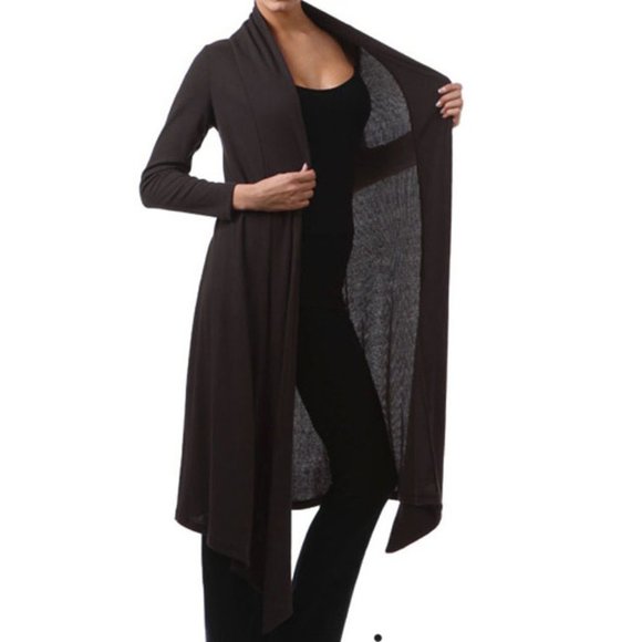 FunFash Long Ribbed Black Cardigan Made in USA - Picture 3 of 9